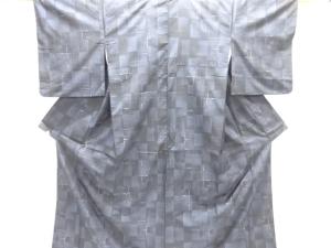 幾何学に変わり格子模様織出し本場泥大島紬着物（7マルキ）